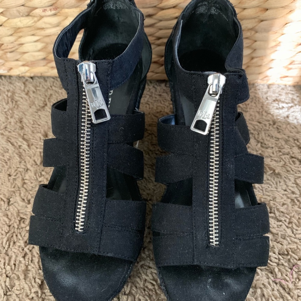 Lauren by Ralph Lauren Black Wedge Sandals